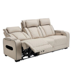 More4Homes Capri Electric Recliner 3 Seater Sofa (Beige) - Fold Down Drinks Tray, Wireless Charging, Air Leather, Led Lighting, Cupholders - thumbnail 3