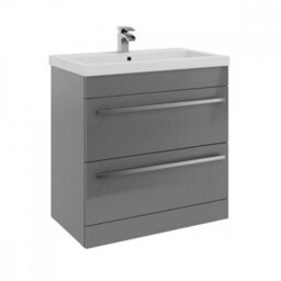 Clifton Bathroom 2-Drawer Floor Standing Vanity Unit With Mid Depth Ceramic Basin 800mm Wide - Storm Grey Gloss  - Brassware Not Included - thumbnail 1