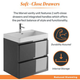 Plum&clay Marvel Gloss Dark Grey Wall Hung Bathroom Vanity Unit With Resin Basin (W)600mm - thumbnail 4