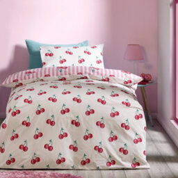 Catherine Lansfield Disco Cherries Stripes Reversible Duvet Cover Set With Pillowcase Pink - thumbnail 2