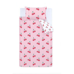 Catherine Lansfield Disco Cherries Stripes Reversible Duvet Cover Set With Pillowcase Pink - thumbnail 5