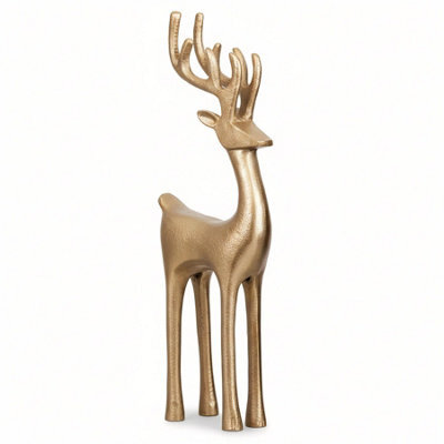 Geezy Gold Reindeer Statue Christmas Standing Deer Ornament Xmas Mantle Figurine Decor - image 1