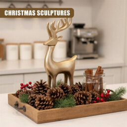 Geezy Gold Reindeer Statue Christmas Standing Deer Ornament Xmas Mantle Figurine Decor - thumbnail 3