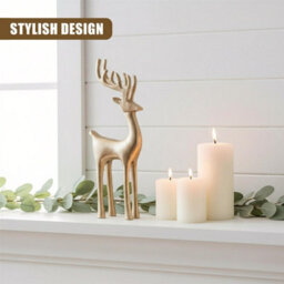 Geezy Gold Reindeer Statue Christmas Standing Deer Ornament Xmas Mantle Figurine Decor - thumbnail 2