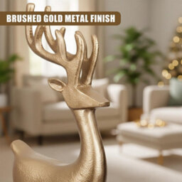 Geezy Gold Reindeer Statue Christmas Standing Deer Ornament Xmas Mantle Figurine Decor - thumbnail 4