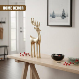 Geezy Gold Reindeer Statue Christmas Standing Deer Ornament Xmas Mantle Figurine Decor - thumbnail 6