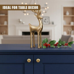 Geezy Gold Reindeer Statue Christmas Standing Deer Ornament Xmas Mantle Figurine Decor - thumbnail 8