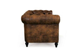 Chesterfield Sofa With Wooden Feet In Faux Leather Suede Brown Fabric 3 Seater Sofa - thumbnail 5