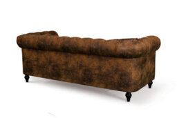 Chesterfield Sofa With Wooden Feet In Faux Leather Suede Brown Fabric 3 Seater Sofa - thumbnail 6