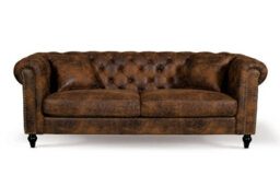 Chesterfield Sofa With Wooden Feet In Faux Leather Suede Brown Fabric 3 Seater Sofa - thumbnail 3