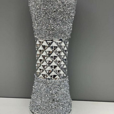 Biznest 35Cm Large Ceramic Flower Vase Design Silver Diamante Bling Sparkling Home Decoration Flower Vase