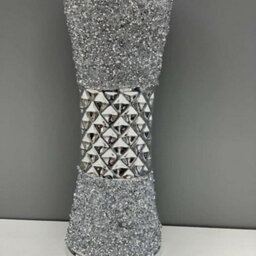 Biznest 35Cm Large Ceramic Flower Vase Design Silver Diamante Bling Sparkling Home Decoration Flower Vase