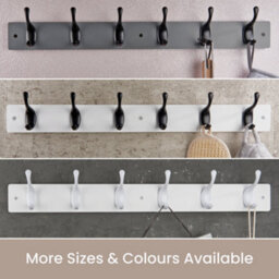 Keypak 6 Matte Black Coat Hooks On Ash Effect Wooden Board - 68Cm Modern Wall Mounted Coat Rack Clothes Hanger - thumbnail 7