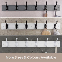 Keypak 6 Matte Black Coat Hooks On Ash Effect Wooden Board - 68Cm Modern Wall Mounted Coat Rack Clothes Hanger - thumbnail 6