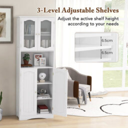 Costway 164 Cm Tall Bathroom Cabinet Freestanding Floor Cabinet-White - thumbnail 4