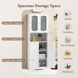 Costway 164 Cm Tall Bathroom Cabinet Freestanding Floor Cabinet-White - thumbnail 3