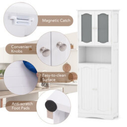 Costway 164 Cm Tall Bathroom Cabinet Freestanding Floor Cabinet-White - thumbnail 6