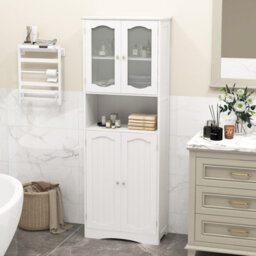 Costway 164 Cm Tall Bathroom Cabinet Freestanding Floor Cabinet-White - thumbnail 1