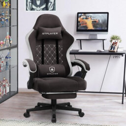 Gtplayer Fabric Gaming Chair With Footrest, Computer Chairs For Adults With Pocket Spring Cushion Ergonomic For Home Office, Brown - thumbnail 2