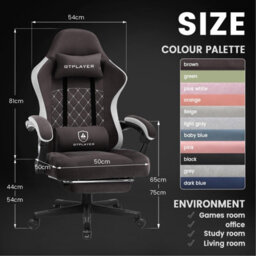 Gtplayer Fabric Gaming Chair With Footrest, Computer Chairs For Adults With Pocket Spring Cushion Ergonomic For Home Office, Brown - thumbnail 3