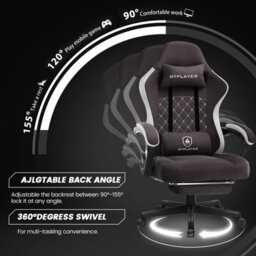 Gtplayer Fabric Gaming Chair With Footrest, Computer Chairs For Adults With Pocket Spring Cushion Ergonomic For Home Office, Brown - thumbnail 4
