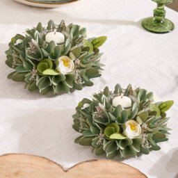 Dibor Set Of 2 Floral Green Table Decoration Christmas Candle Holders