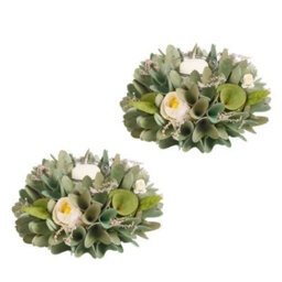 Dibor Set Of 2 Floral Green Table Decoration Christmas Candle Holders - thumbnail 2