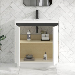 Royal Bathrooms Orion 800mm Matt White 2 Door Floor Standing Bathroom Vanity Unit With Carrara White Basin & Black Accent Trim - thumbnail 4