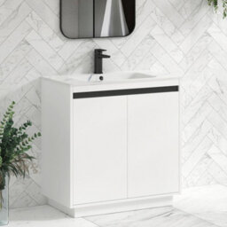 Royal Bathrooms Orion 800mm Matt White 2 Door Floor Standing Bathroom Vanity Unit With Carrara White Basin & Black Accent Trim - thumbnail 6