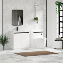 Royal Bathrooms Orion 800mm Matt White 2 Door Floor Standing Bathroom Vanity Unit With Carrara White Basin & Black Accent Trim - thumbnail 3