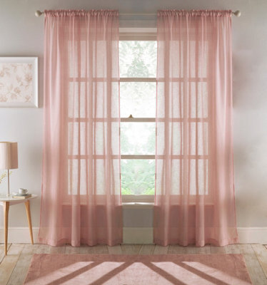 "Tyrone Textiles Eden Blush 100% Recycled Plain Voile Panel - Pair 140 X 122 Cm (55X48"")" - image 1
