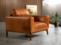 Angel Cerda Elegant Brown Leather Armchair With Walnut Legs - thumbnail 2