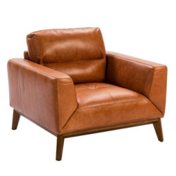 Angel Cerda Elegant Brown Leather Armchair With Walnut Legs