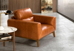 Angel Cerda Elegant Brown Leather Armchair With Walnut Legs - thumbnail 3