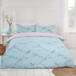 Ohs Blossom Bird Duvet Cover With Pillowcase Bedding, Duck Egg - King - thumbnail 1