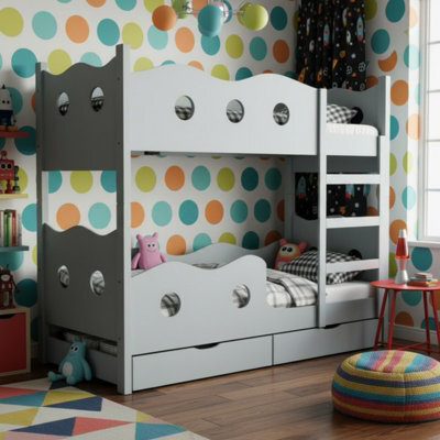 Nemo 160 Bunk Bed For 2 Mdf With Wooden Legs Slatted Bases Mattresses And Storage  168 X 81 X 160Cm Grey - image 1