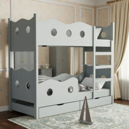 Nemo 160 Bunk Bed For 2 Mdf With Wooden Legs Slatted Bases Mattresses And Storage  168 X 81 X 160Cm Grey - thumbnail 2