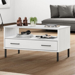 Walplus Coffee Table With Metal Legs White 85X50X45Cm Solid Wood Oslo