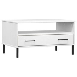 Walplus Coffee Table With Metal Legs White 85X50X45Cm Solid Wood Oslo - thumbnail 2