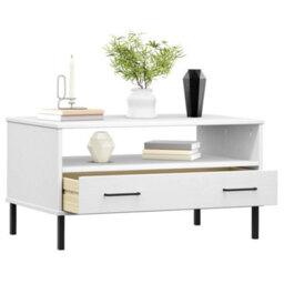 Walplus Coffee Table With Metal Legs White 85X50X45Cm Solid Wood Oslo - thumbnail 3