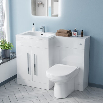 Nes Home 1100mm Left Hand Vanity Sink Basin Unit Back To Wall Wc Toilet Bathroom Suite Debra - image 1