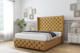 "Sloomy Luthor Mustard Plush Divan Bed Base No Drawers-54"" Wingback Headboard & 12"" Footboard 2'6 Small Single" - thumbnail 3