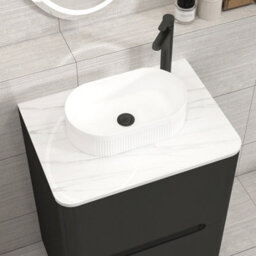 Royal Bathrooms Venice 600mm Matt Nocturne Black Freestanding Bathroom Countertop Vanity Unit 2 Drawer With Lyon Basin - thumbnail 6