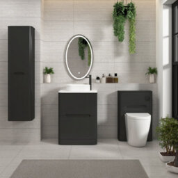 Royal Bathrooms Venice 600mm Matt Nocturne Black Freestanding Bathroom Countertop Vanity Unit 2 Drawer With Lyon Basin - thumbnail 4