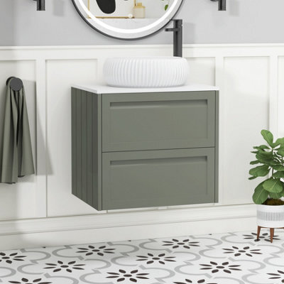 Royal Bathrooms Royal Bathroom Elmore 600mm Matt Green Wall Mounted Bathroom Vanity Unit 2 Drawer Plain White Worktop With Milan Basin - image 1