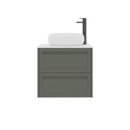 Royal Bathrooms Royal Bathroom Elmore 600mm Matt Green Wall Mounted Bathroom Vanity Unit 2 Drawer Plain White Worktop With Milan Basin - thumbnail 7