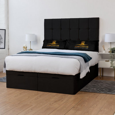 UKBEDFURNITURE Florence Plush Black End Opening Divan Ottoman Bed With 54 Inch Headboard - image 1