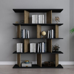 Decorotika 5-Tier Grace Bookcase Bookshelf Shelving Unit Display Unit - Black And Oak Pattern