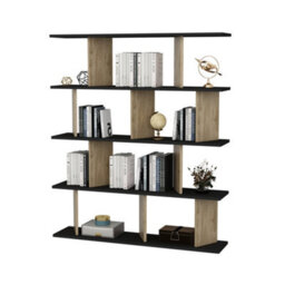 Decorotika 5-Tier Grace Bookcase Bookshelf Shelving Unit Display Unit - Black And Oak Pattern - thumbnail 4