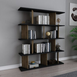 Decorotika 5-Tier Grace Bookcase Bookshelf Shelving Unit Display Unit - Black And Oak Pattern - thumbnail 2